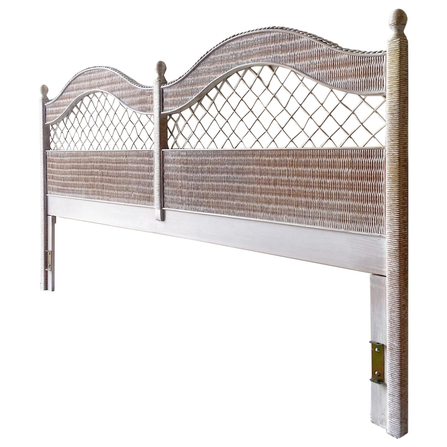 1980s Boho Chic Wicker 
Rattan King Headboard by Henry Link