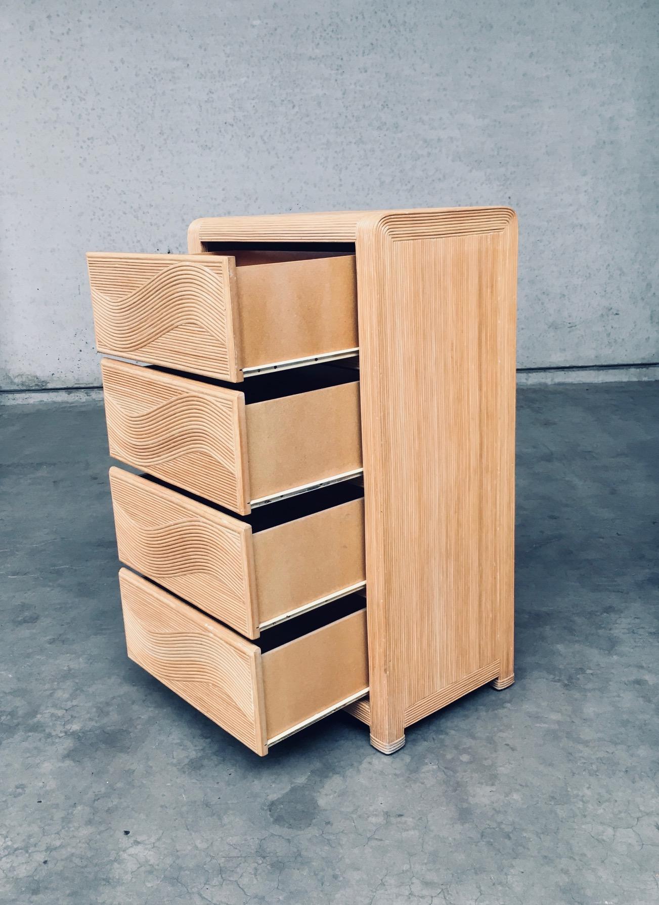 1980's Boho Design Split Rattan High Chest of Drawers For Sale 3
