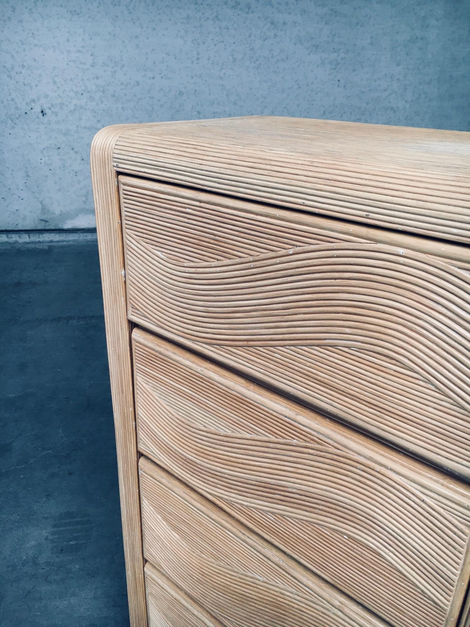 1980's Boho Design Split Rattan High Chest of Drawers For Sale 6