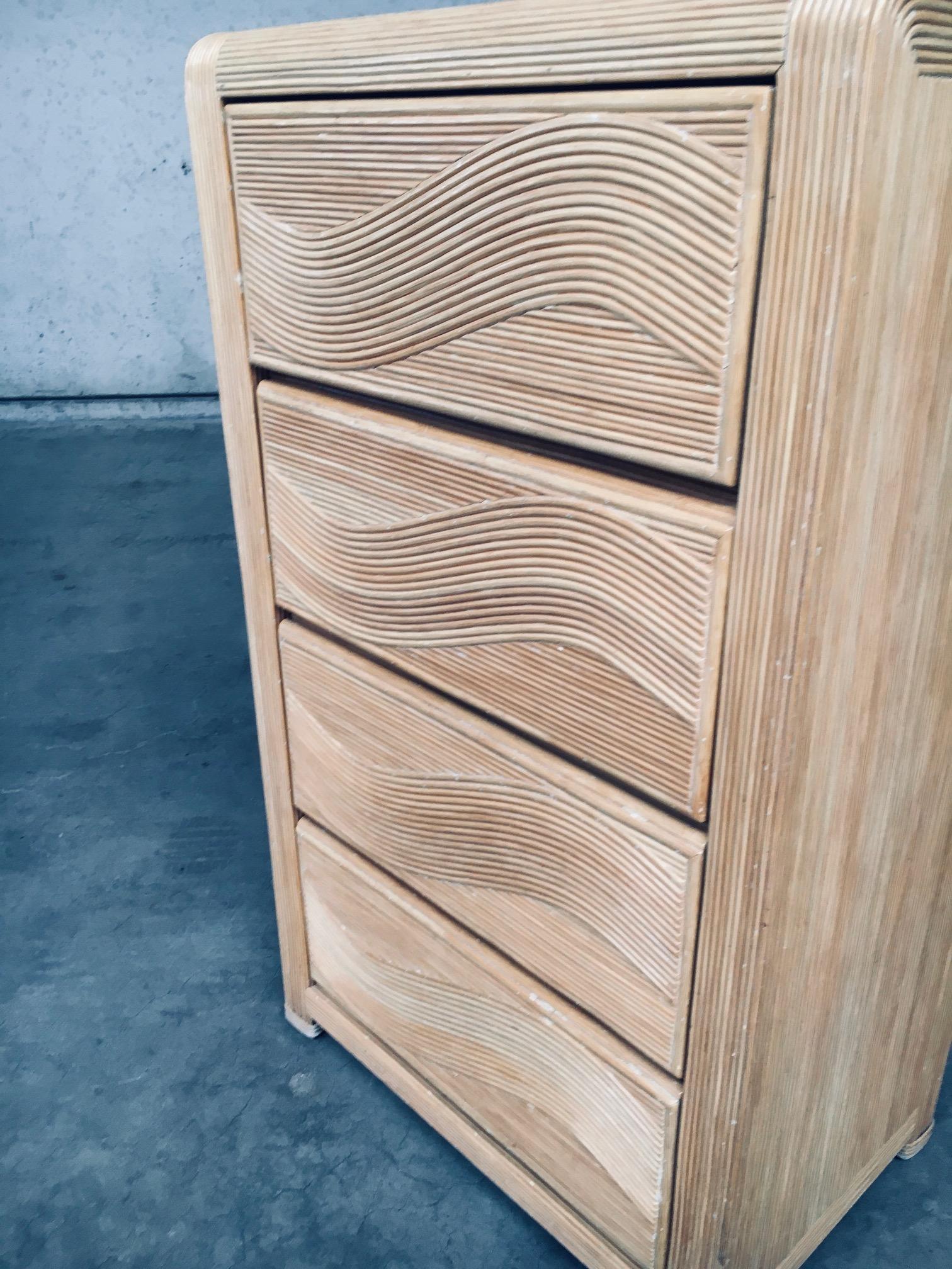 1980's Boho Design Split Rattan High Chest of Drawers For Sale 7