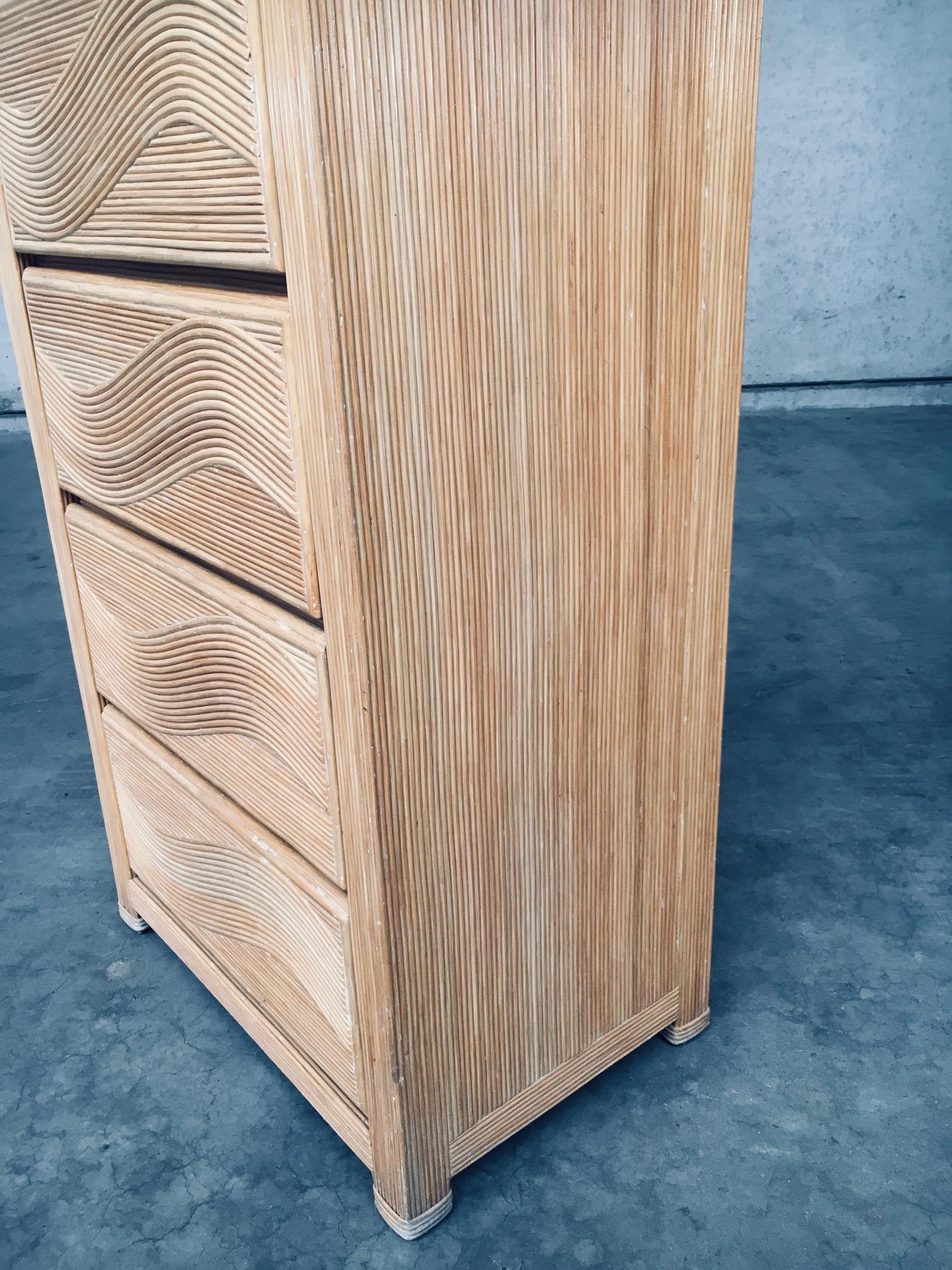 1980's Boho Design Split Rattan High Chest of Drawers For Sale 8