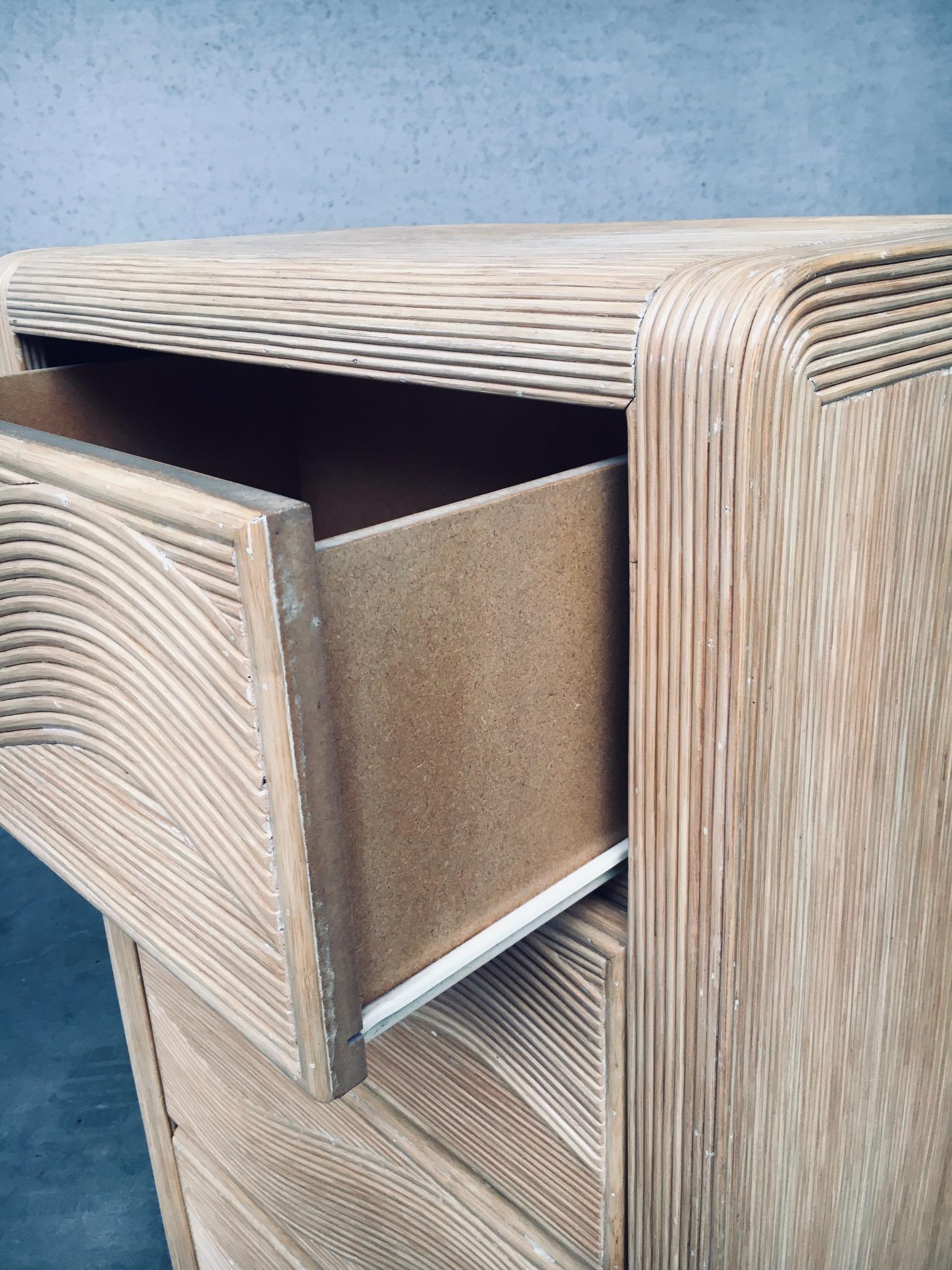 1980's Boho Design Split Rattan High Chest of Drawers For Sale 11