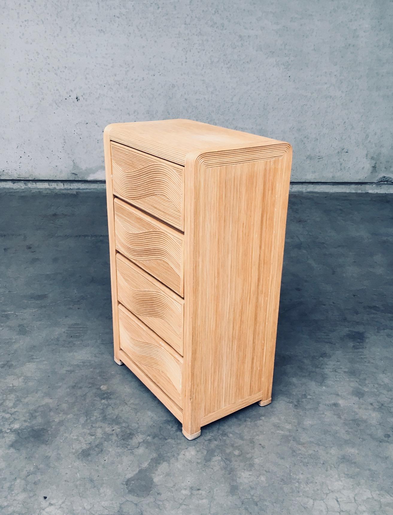 European 1980's Boho Design Split Rattan High Chest of Drawers For Sale