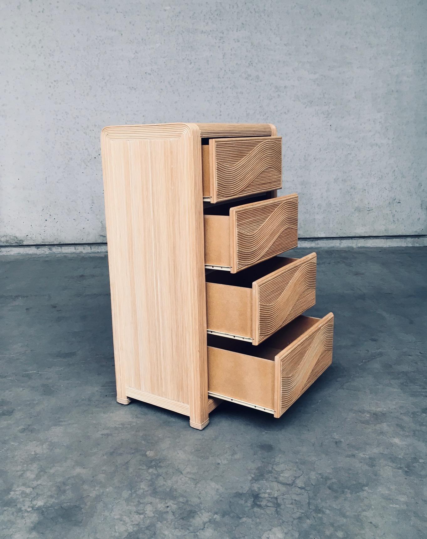 Late 20th Century 1980's Boho Design Split Rattan High Chest of Drawers For Sale