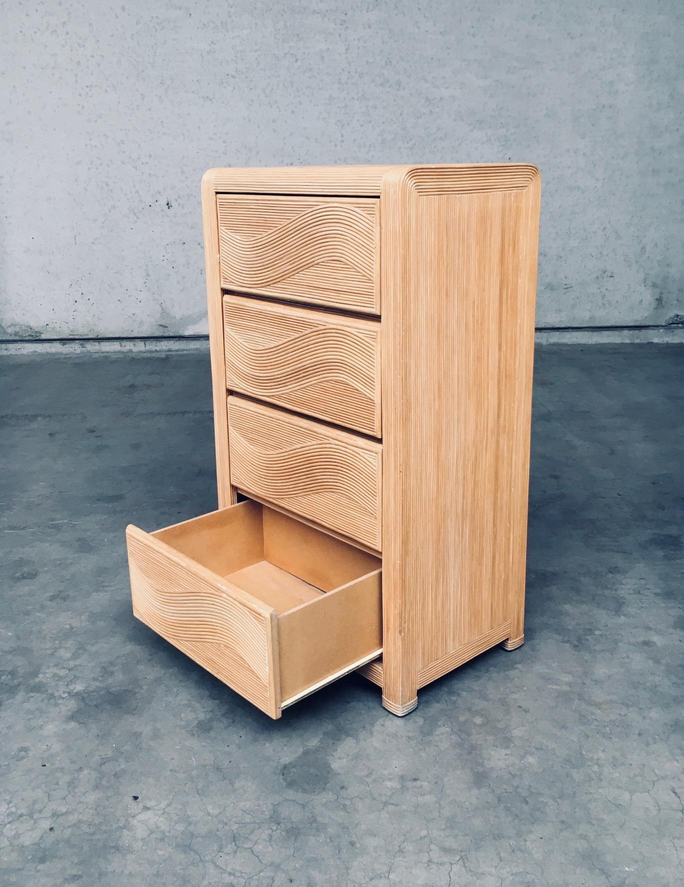 Cane 1980's Boho Design Split Rattan High Chest of Drawers For Sale