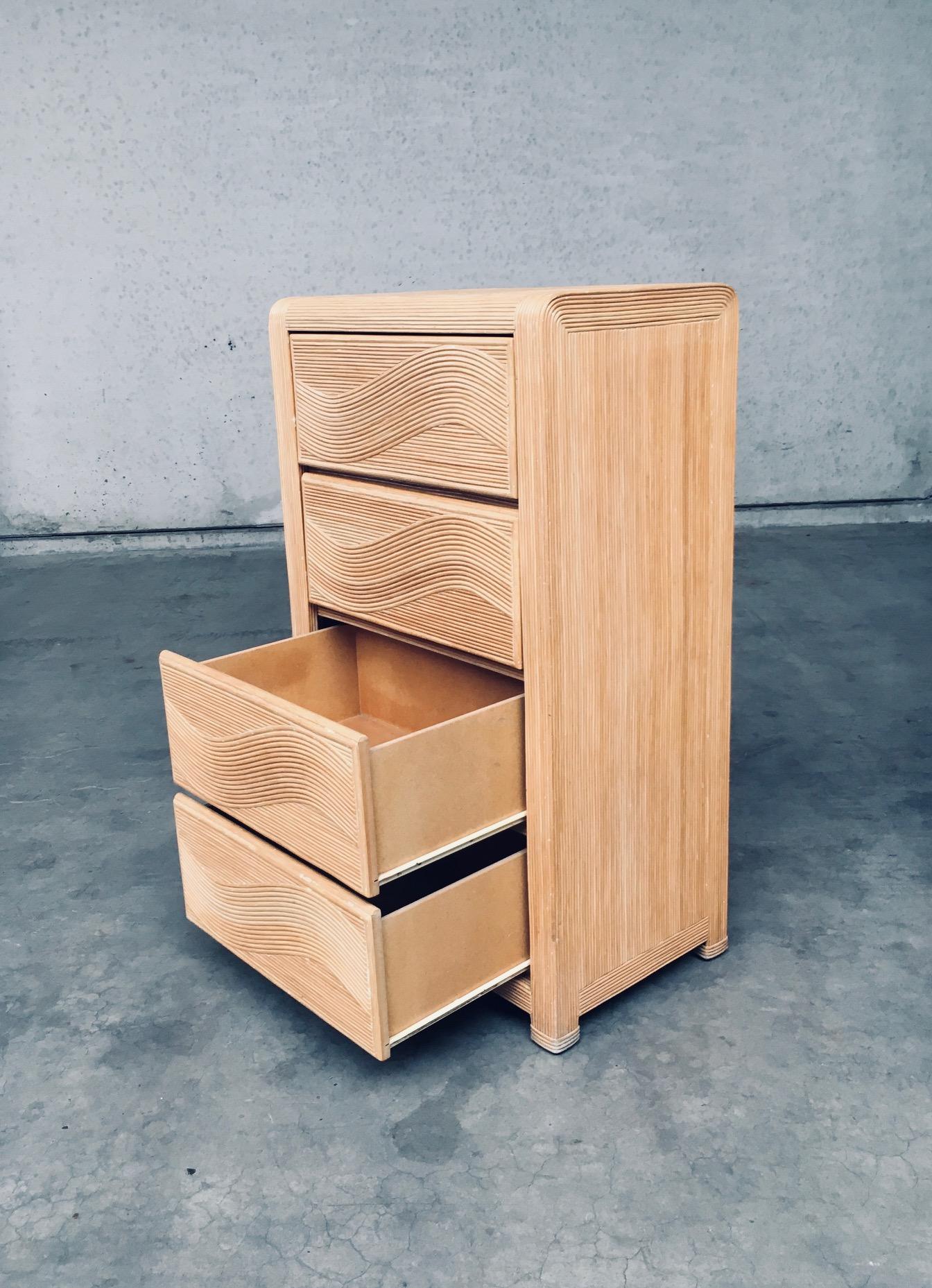 1980's Boho Design Split Rattan High Chest of Drawers For Sale 1