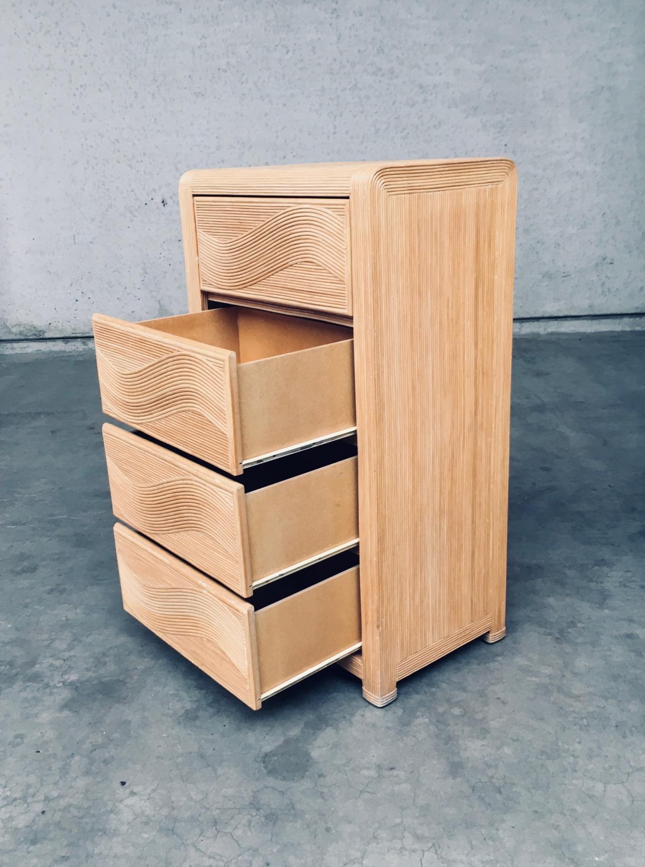1980's Boho Design Split Rattan High Chest of Drawers For Sale 2