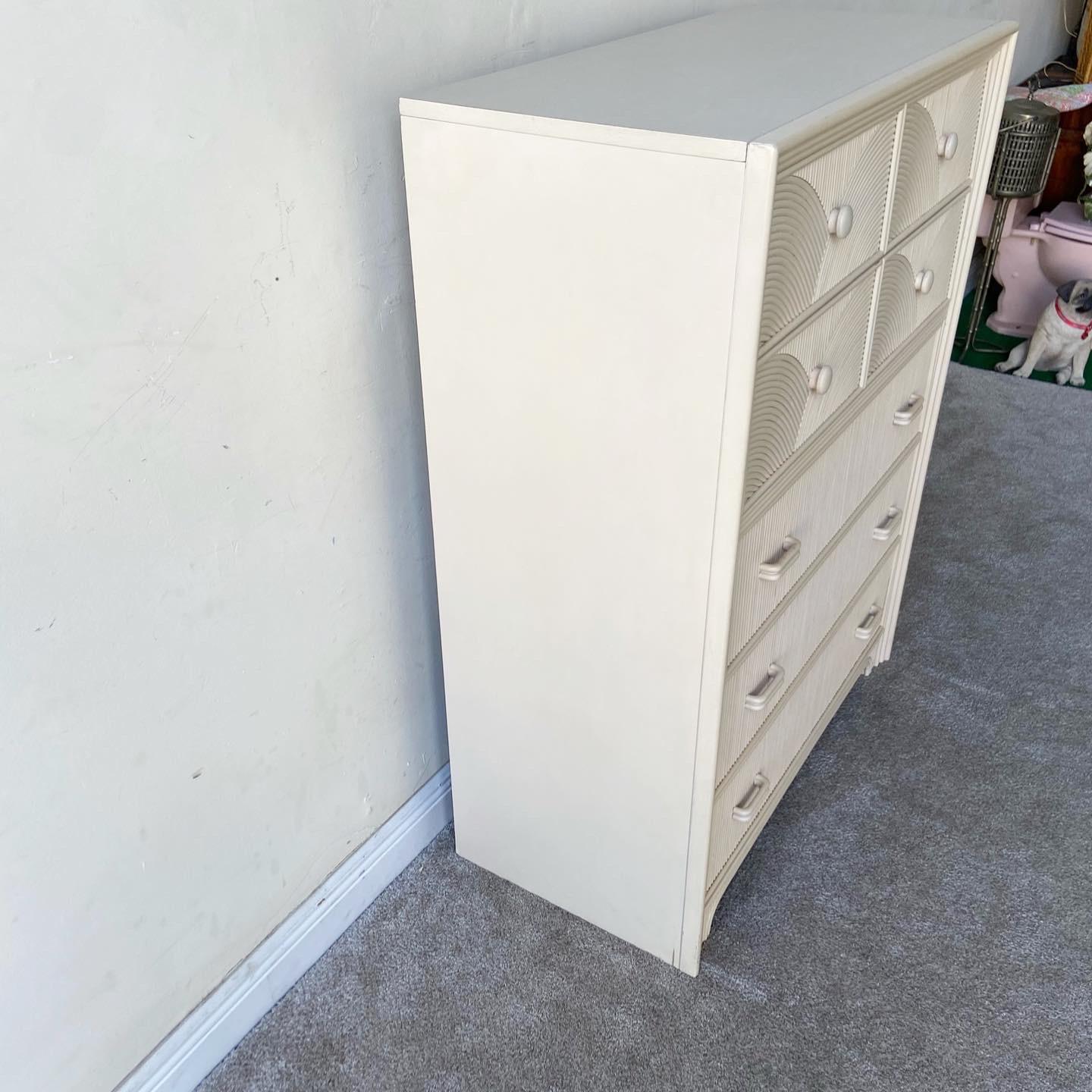 American 1980s Boho Pencil Reed Highboy Dresser with by Stanley Furniture, 5 Drawers