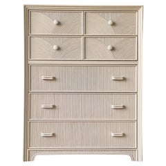 1980s Boho Pencil Reed Highboy Dresser with by Stanley Furniture, 5 Drawers