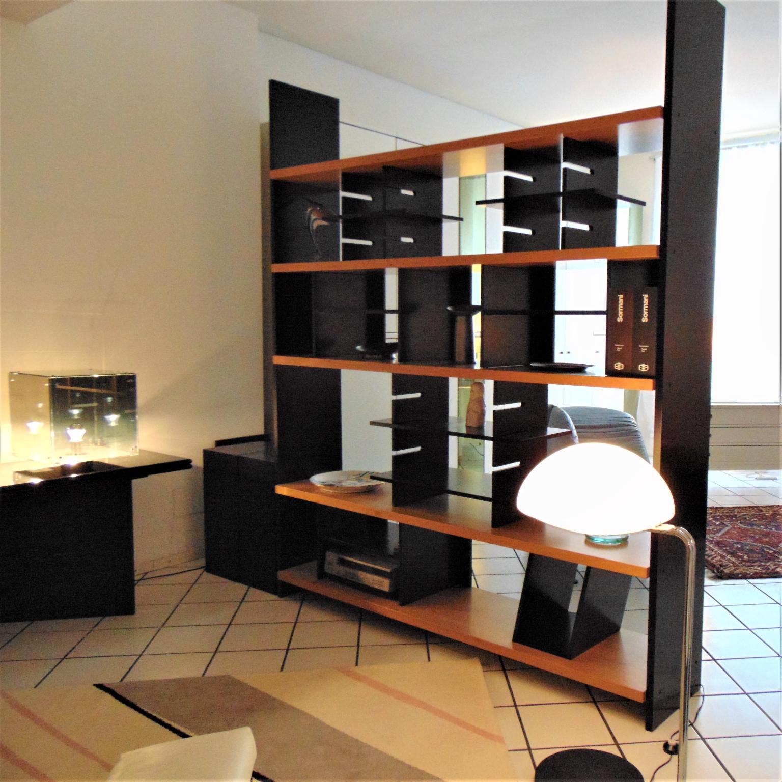 Lacquered 1980s Bookshelf, Walnut and Black Satin Lacquer, Sormani, Italy For Sale