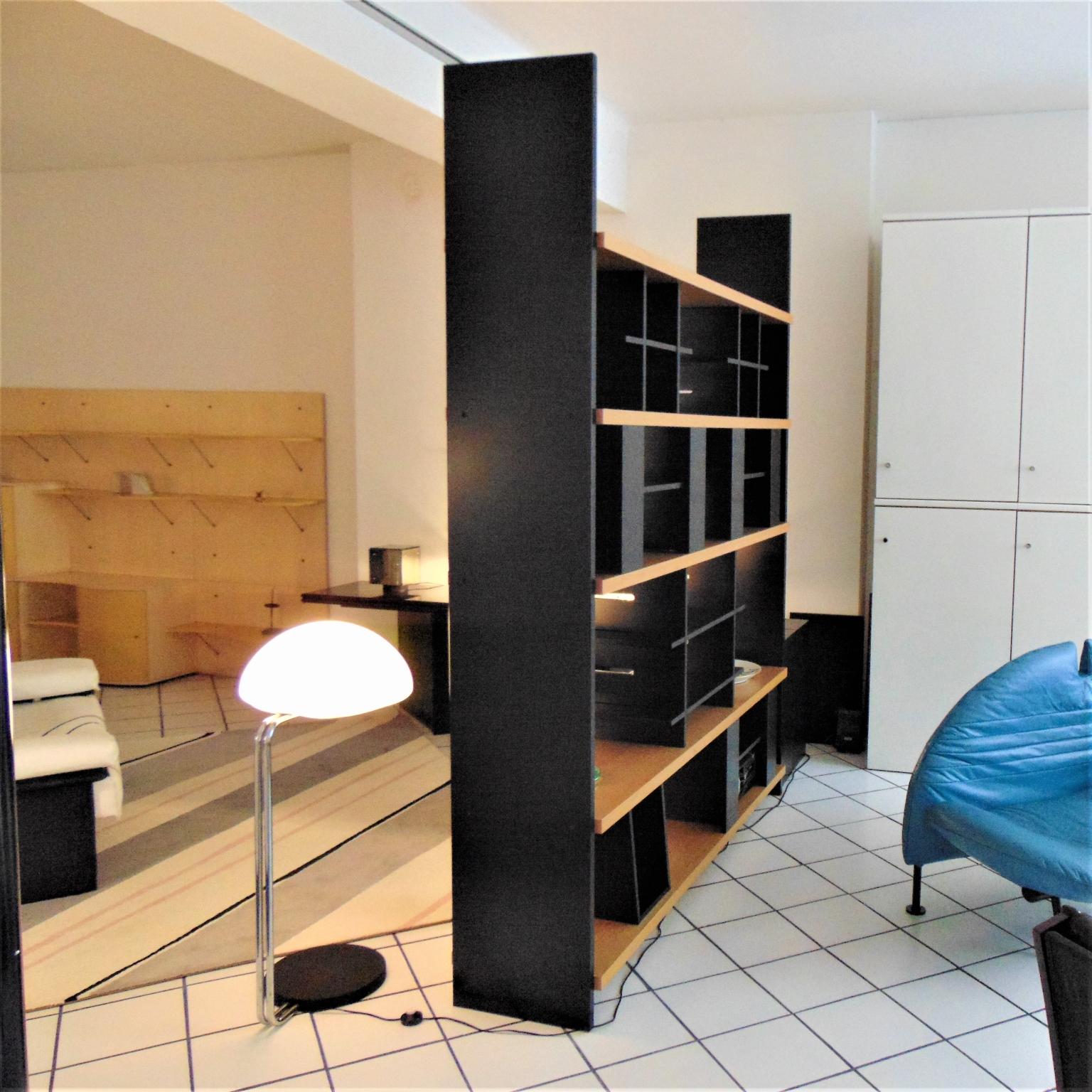 1980s Bookshelf, Walnut and Black Satin Lacquer, Sormani, Italy For Sale 1