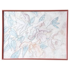 1980s Botanical Postmodern Pink and Blue Oil Painting by Richard Selix