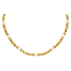 1980's Boucheron French Pearl 18 Karat Gold Station Link Necklace