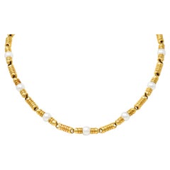 1980's Boucheron French Pearl 18 Karat Gold Station Link Necklace