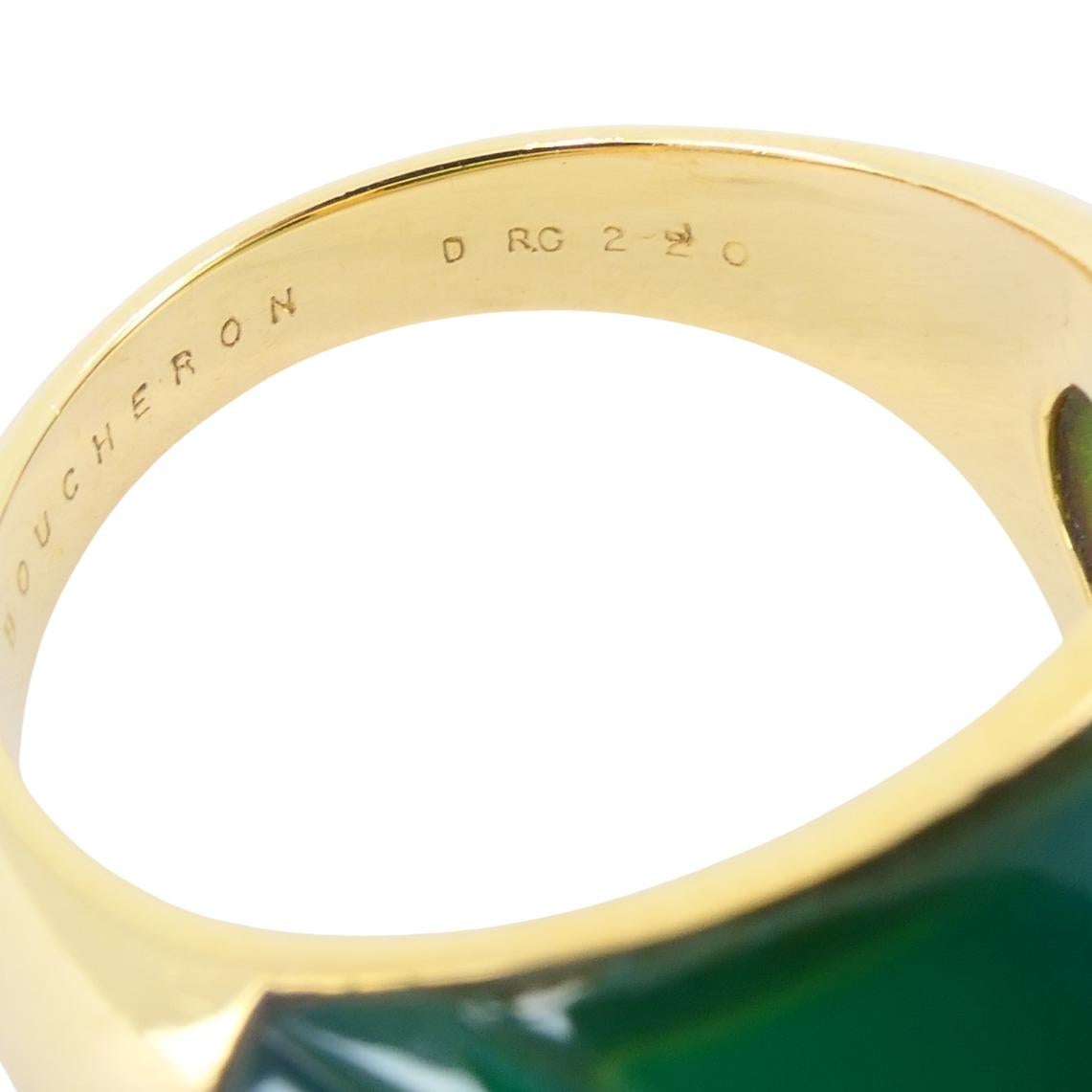 1980's Boucheron Jaipur Ring 18k Gold Chrysophrase Lapis Lazuli Original Pouch For Sale 2