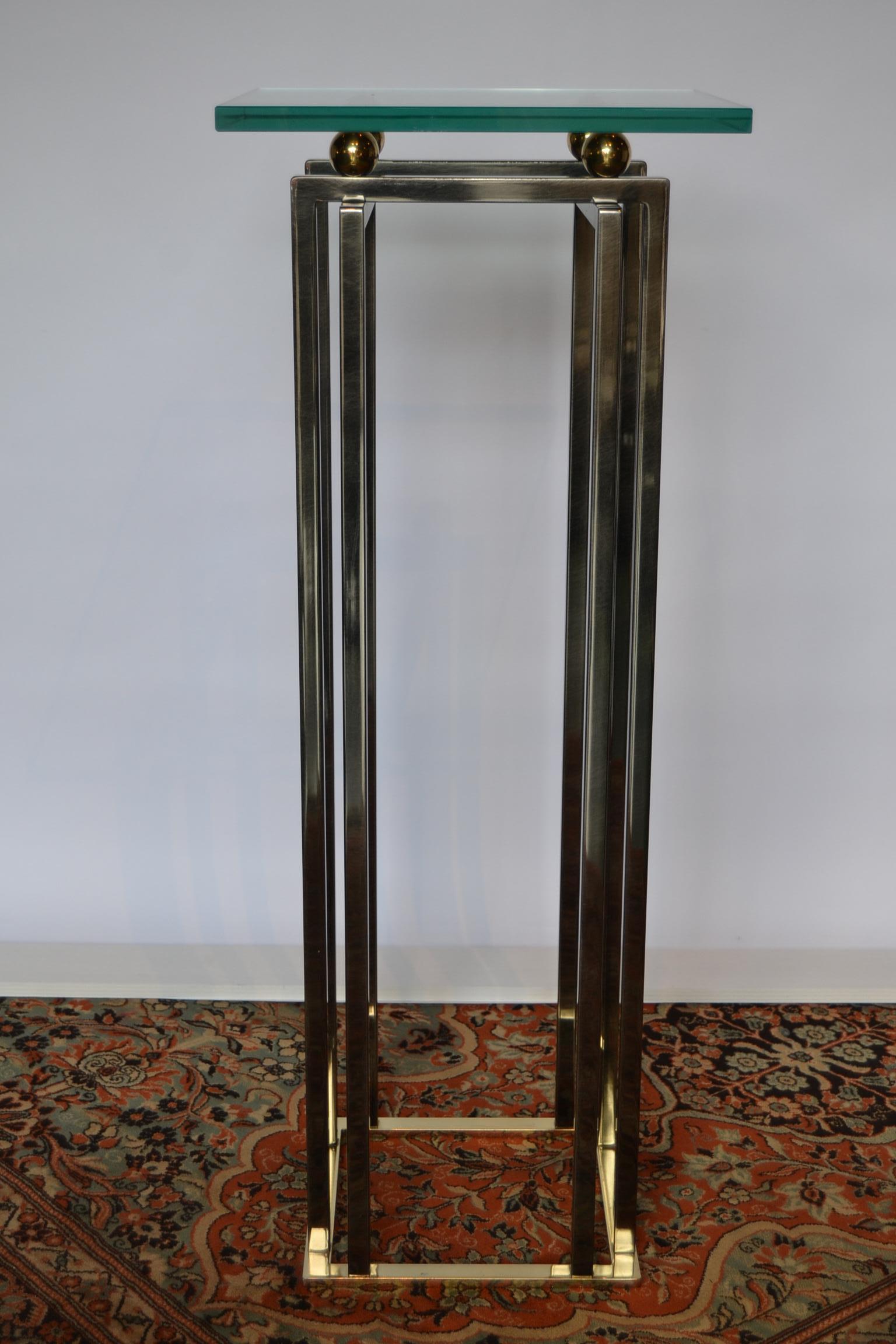 1980s Brass and Chrome Console Table, Pedestal Belgo Chrome 5