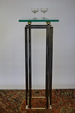 1980s Brass and Chrome Console Table, Pedestal Belgo Chrome