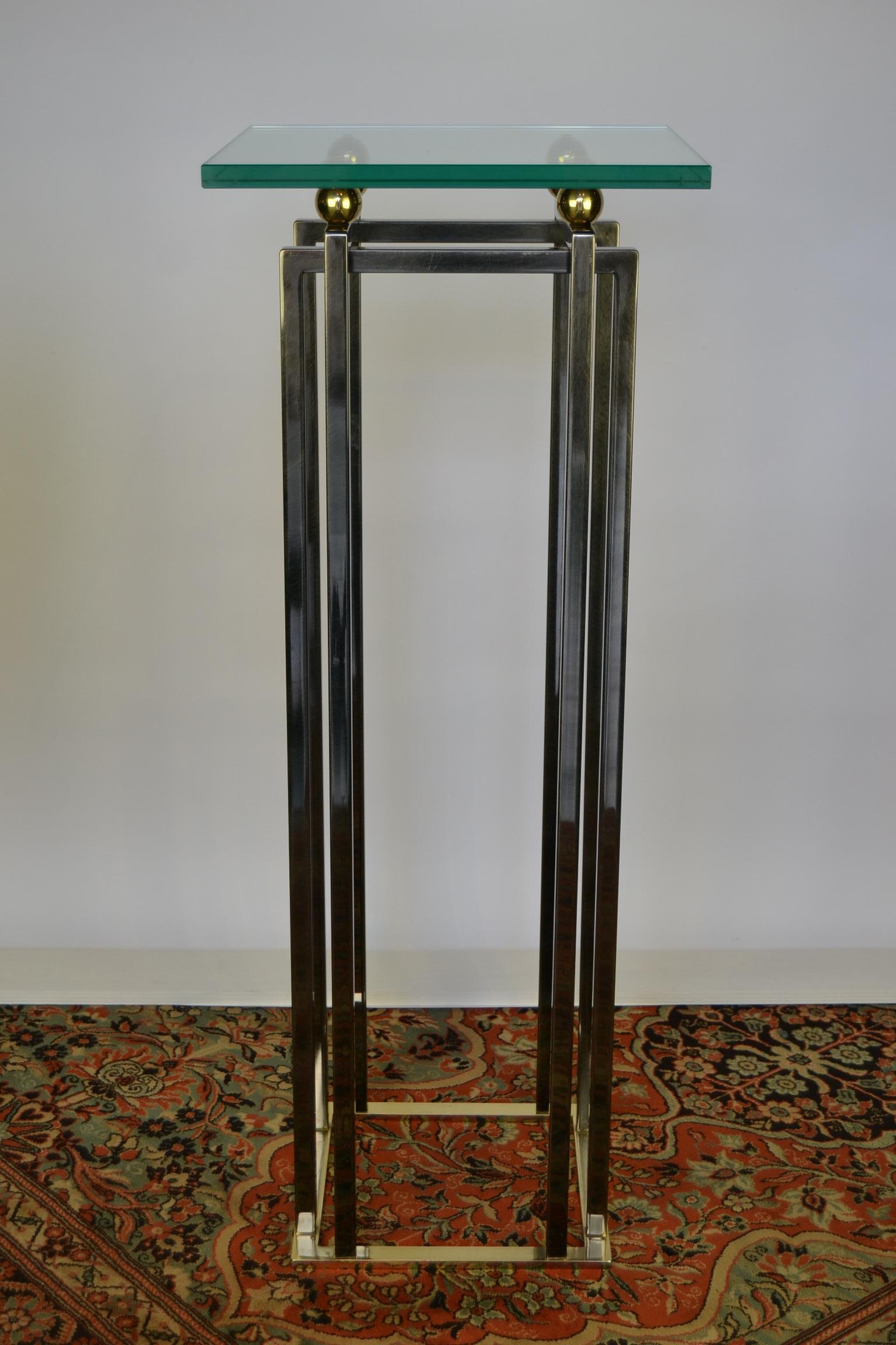 1980s Brass and Chrome Console Table, Pedestal Belgo Chrome In Good Condition In Antwerp, BE