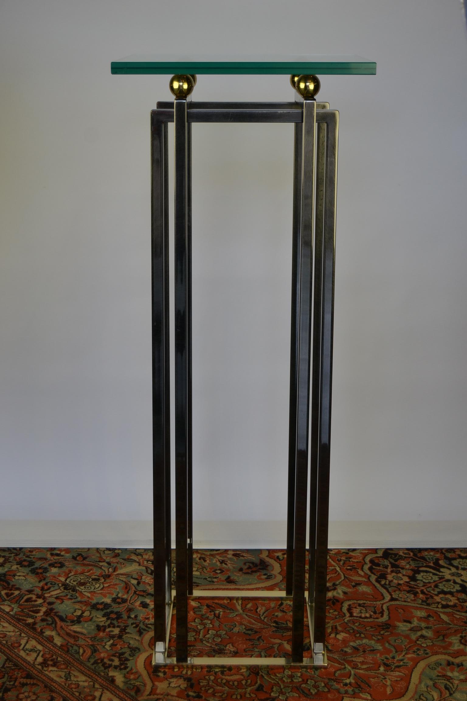 Late 20th Century 1980s Brass and Chrome Console Table, Pedestal Belgo Chrome