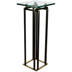 1980s Brass and Chrome Console Table, Pedestal Belgo Chrome