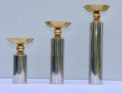 1980's Messing und Chrom Karl Springer Stil Kerzenständer