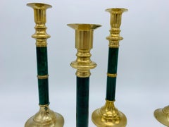 1980s Brass and Faux Malachite Candlesticks, Set of 5