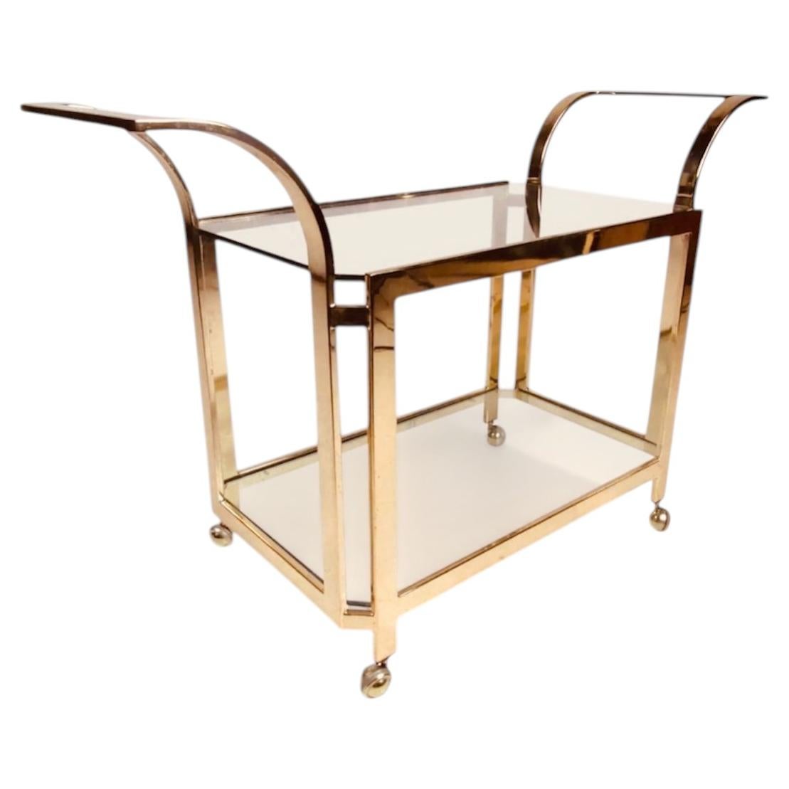 Barwagen oder Teewagen aus Messing und Glas aus den 1980er Jahren im Angebot