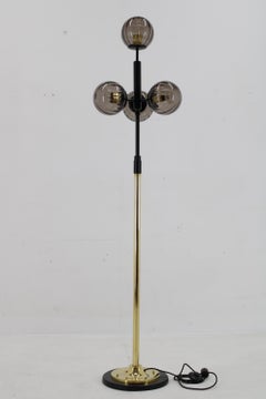 1980s Brass and Glass Floor Lamp, Restored