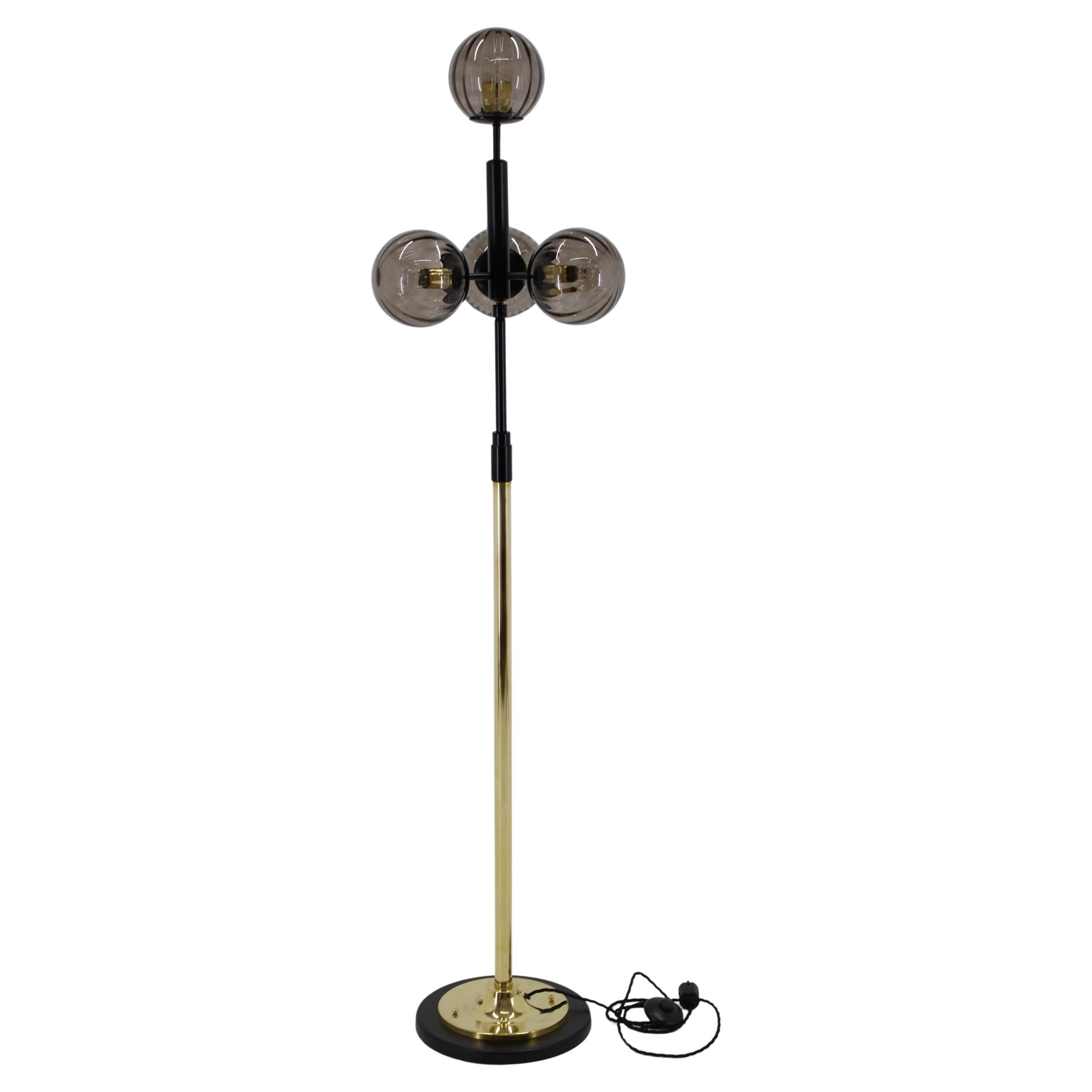 1980s Brass and Glass Floor Lamp, Restored