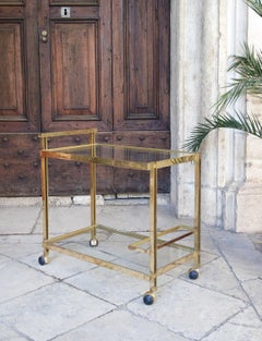 1980s Brass and Glass Italian Drinks Trolley with patina