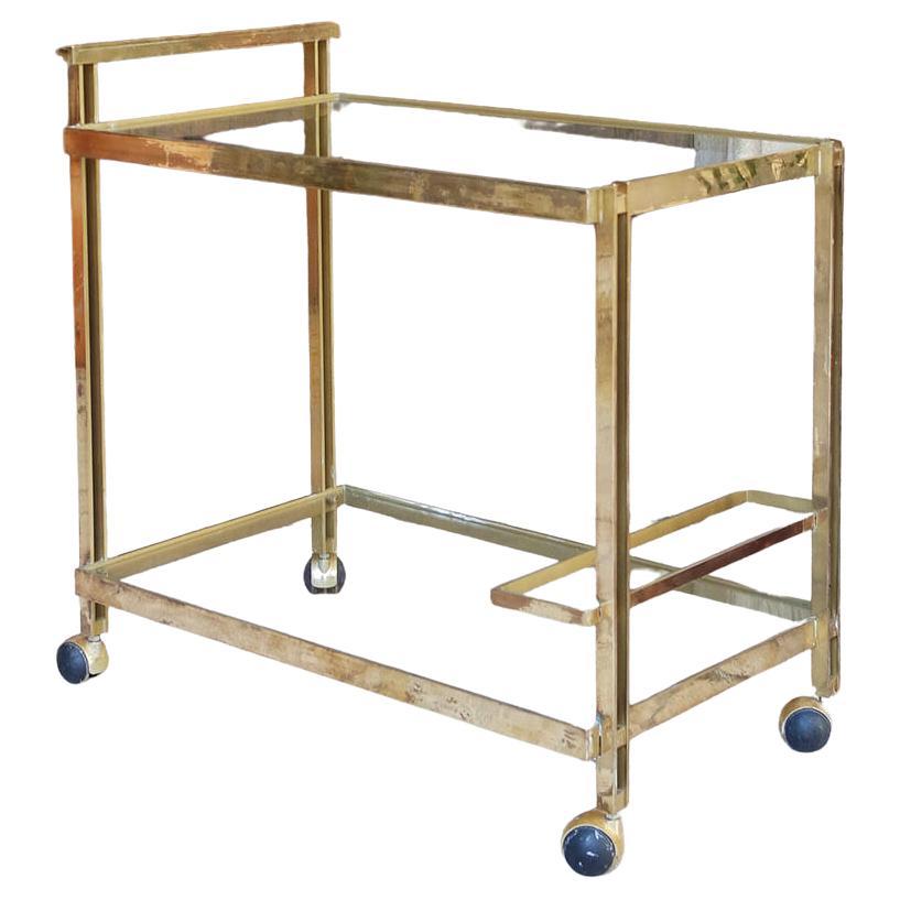 1980s Brass and Glass Italian Drinks Trolley with patina For Sale