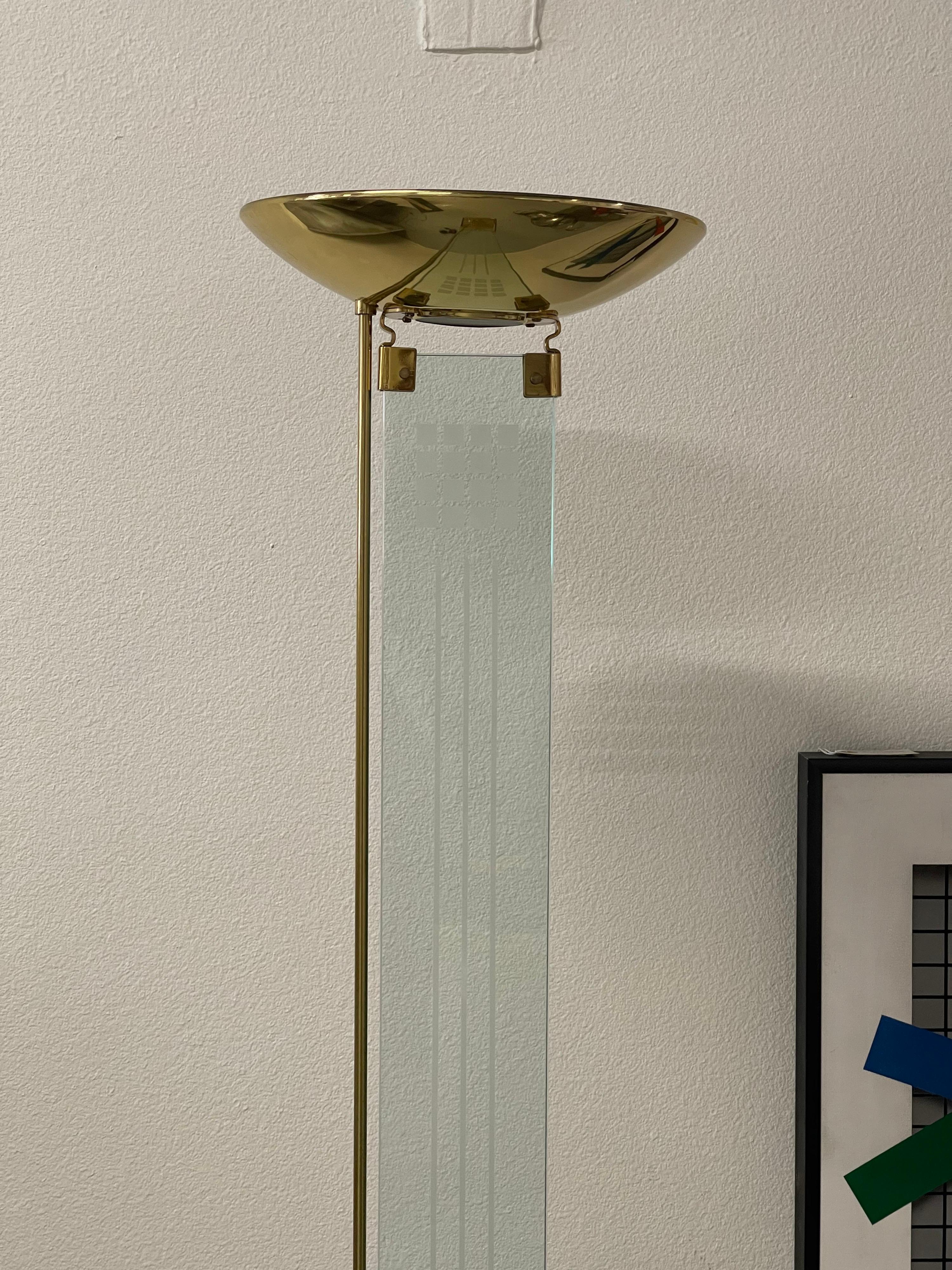 1980's Brass and Glass Torchiere For Sale 3