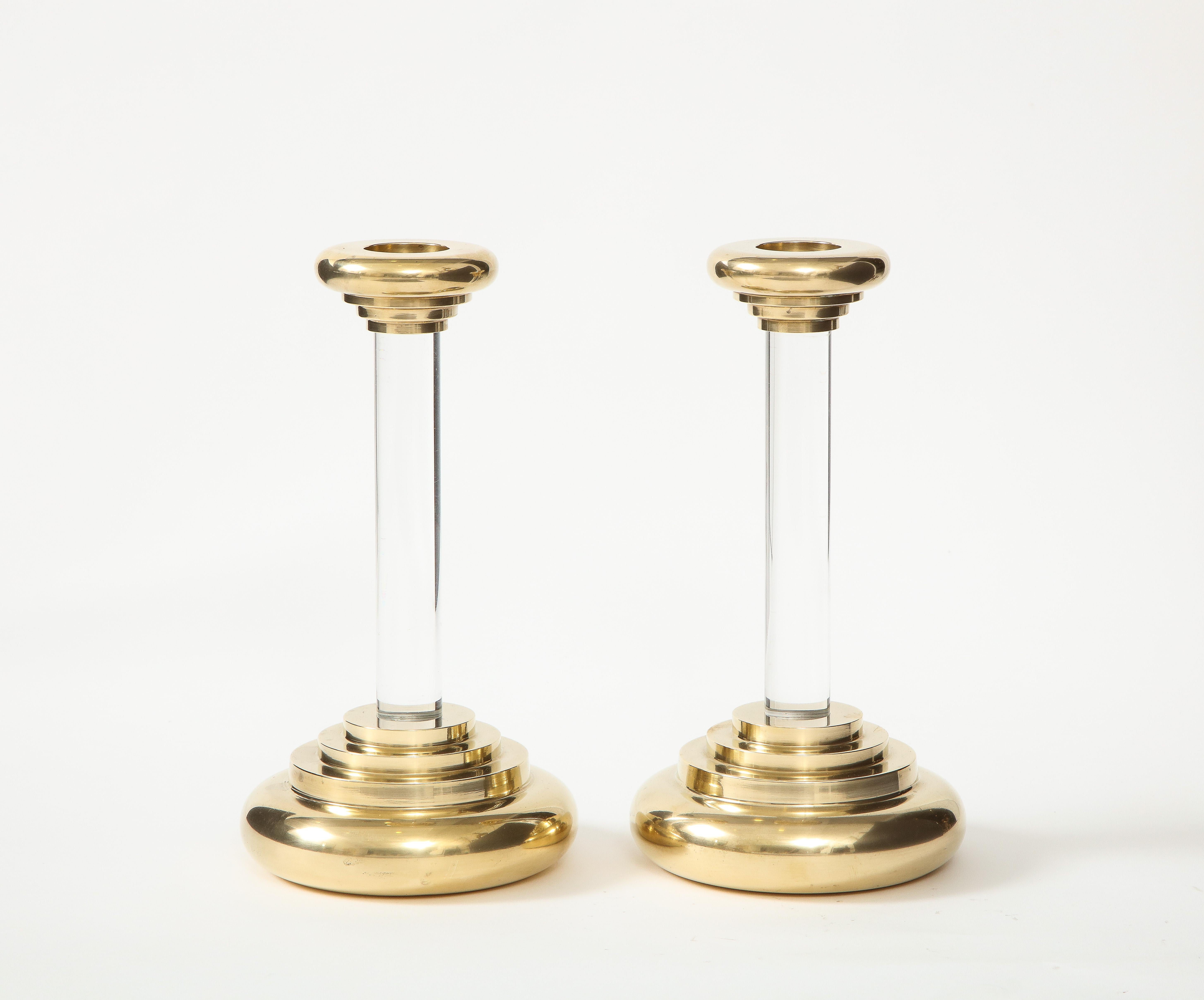 Mid-Century Modern 1980s Brass and Lucite Candle Holders For Sale