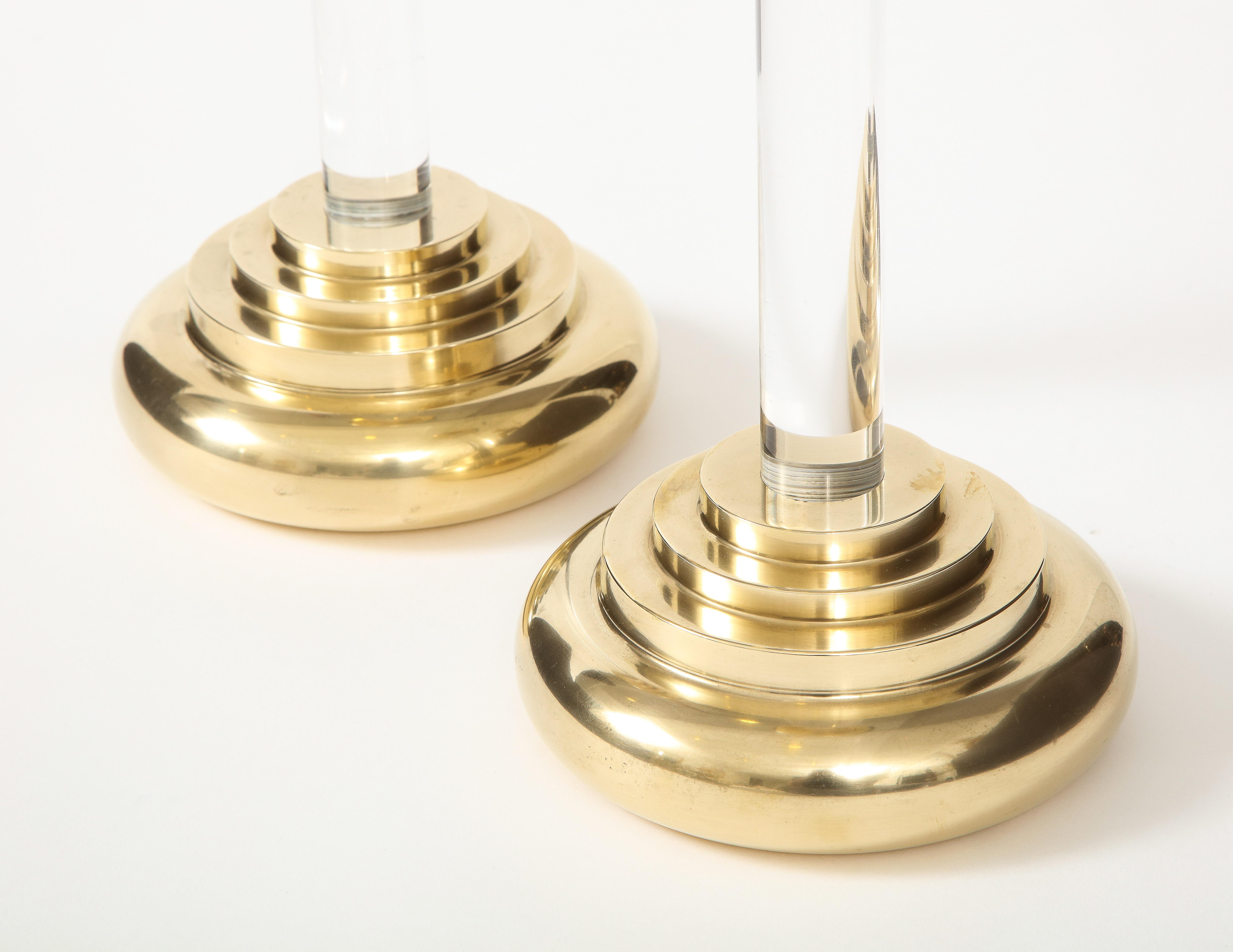 American 1980s Brass and Lucite Candle Holders For Sale