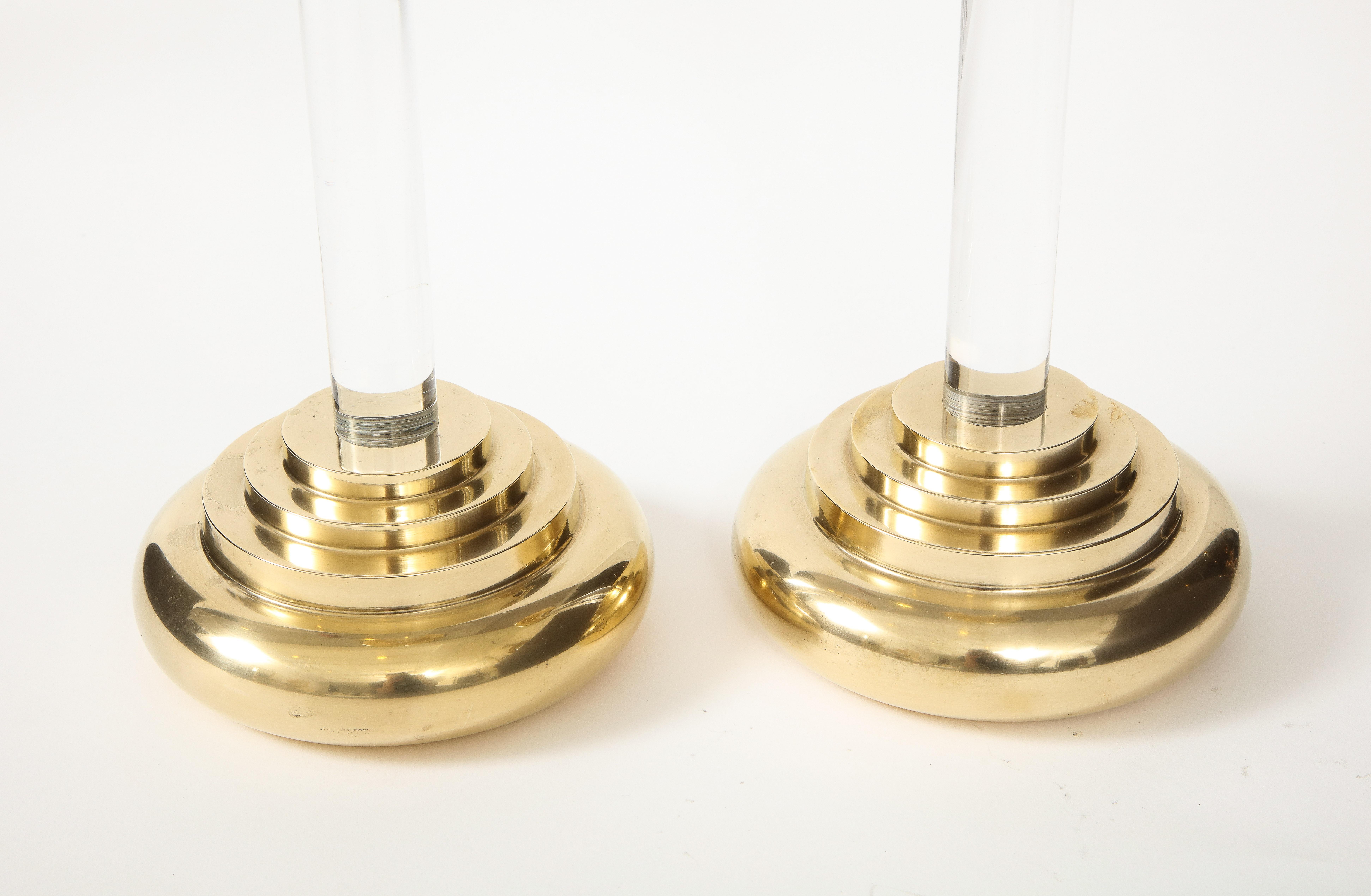 Late 20th Century 1980s Brass and Lucite Candle Holders For Sale