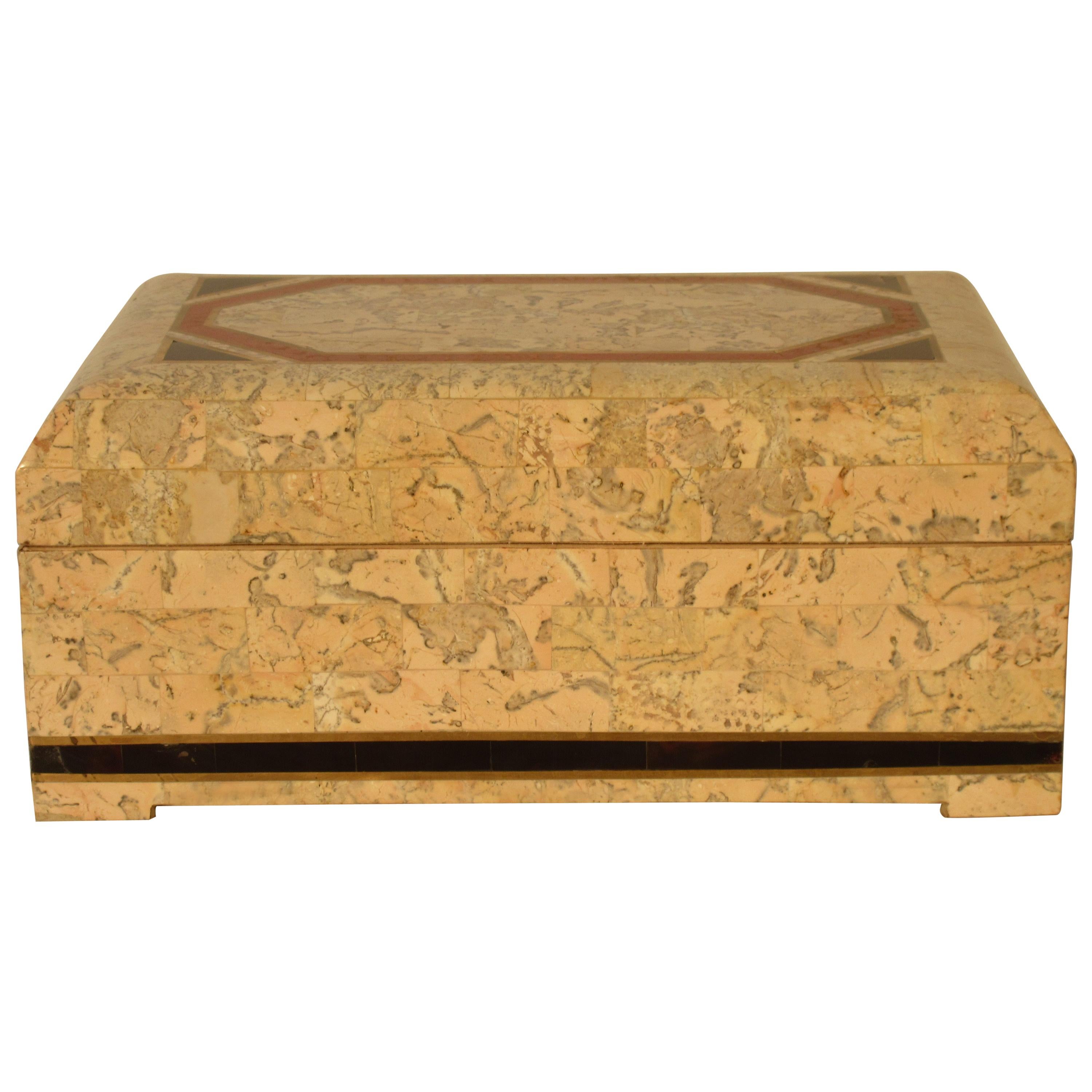 1980s Brass and Tessellated Stone Box