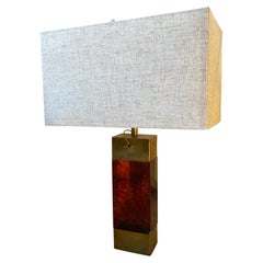 1980s Brass and Tortoise Effect Lucite Italian Table Lamp