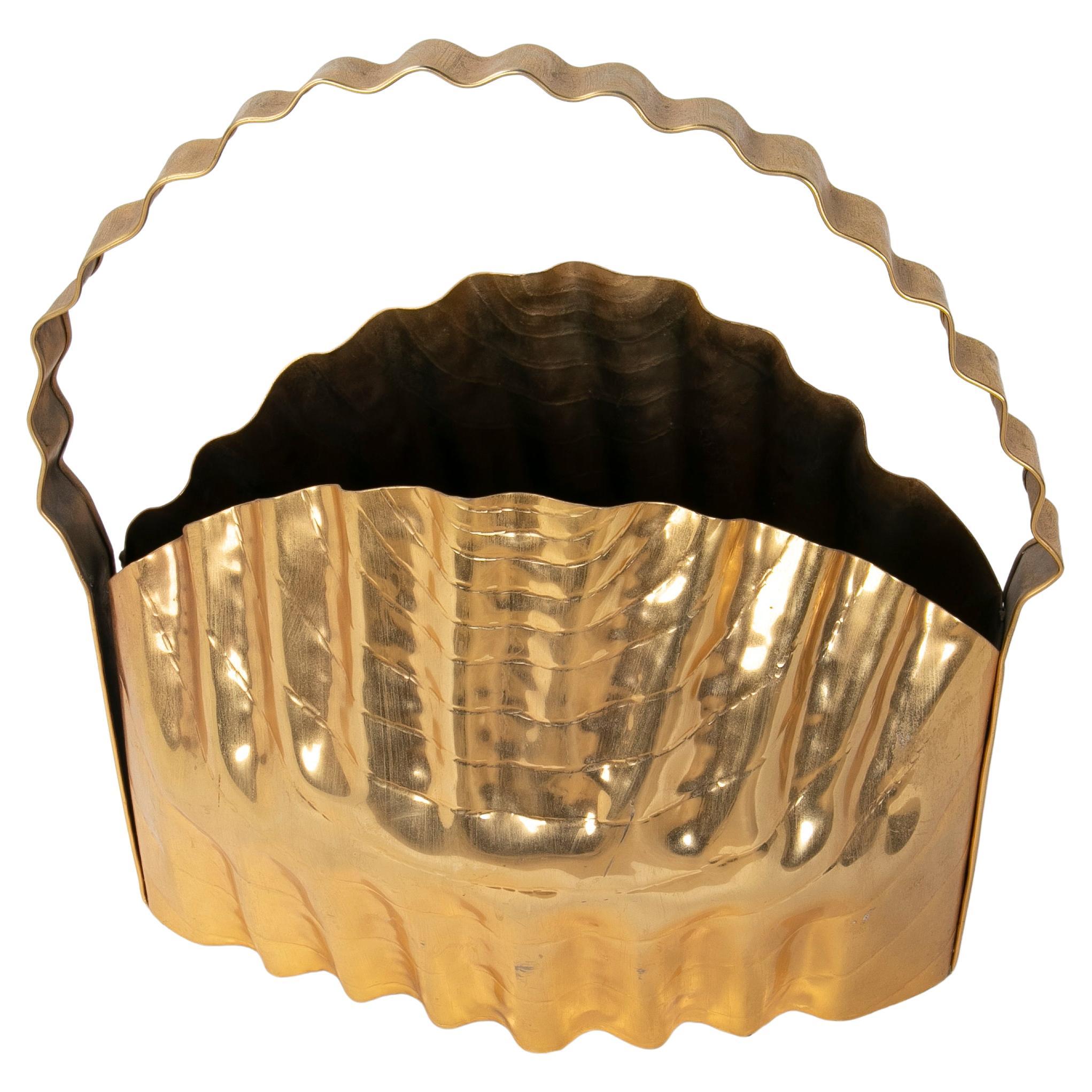 1980s Brass Basket with Handle and Wavy Forms For Sale