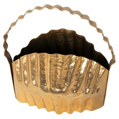 1980s Brass Basket with Handle and Wavy Forms