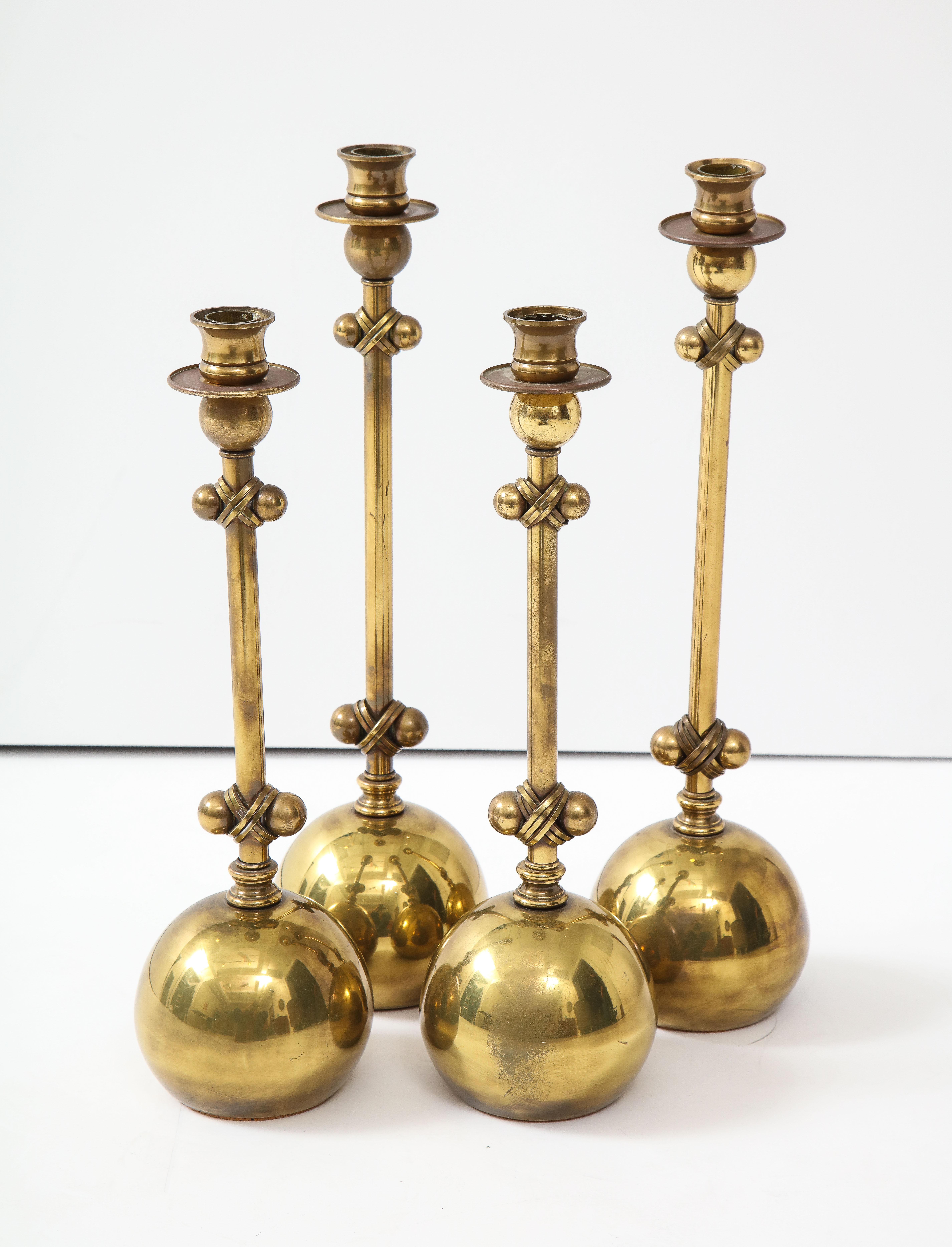 Mid-Century Modern 1980s Brass Candleholders Attributed to Chapman