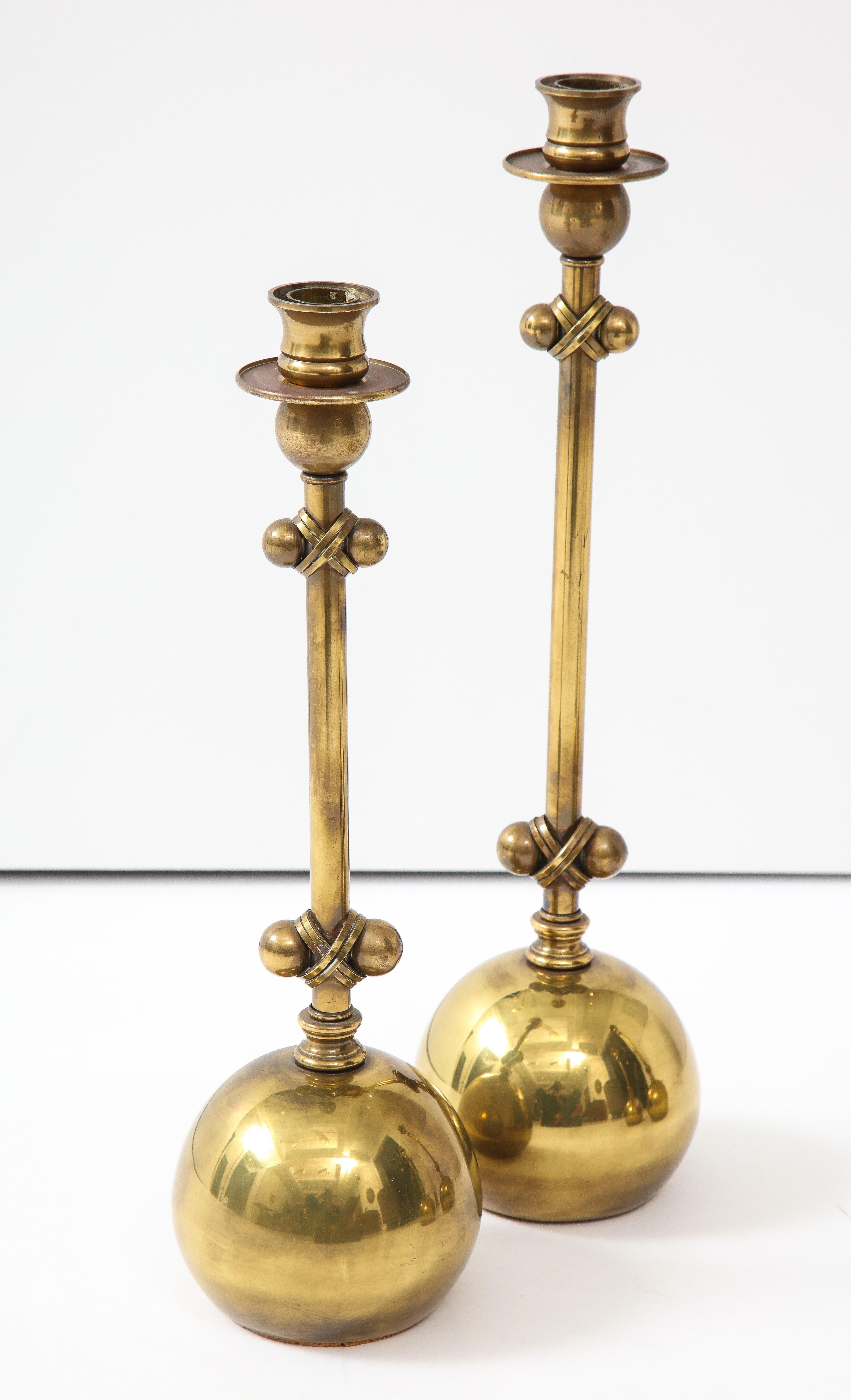 1980s Brass Candleholders Attributed to Chapman In Good Condition In New York, NY