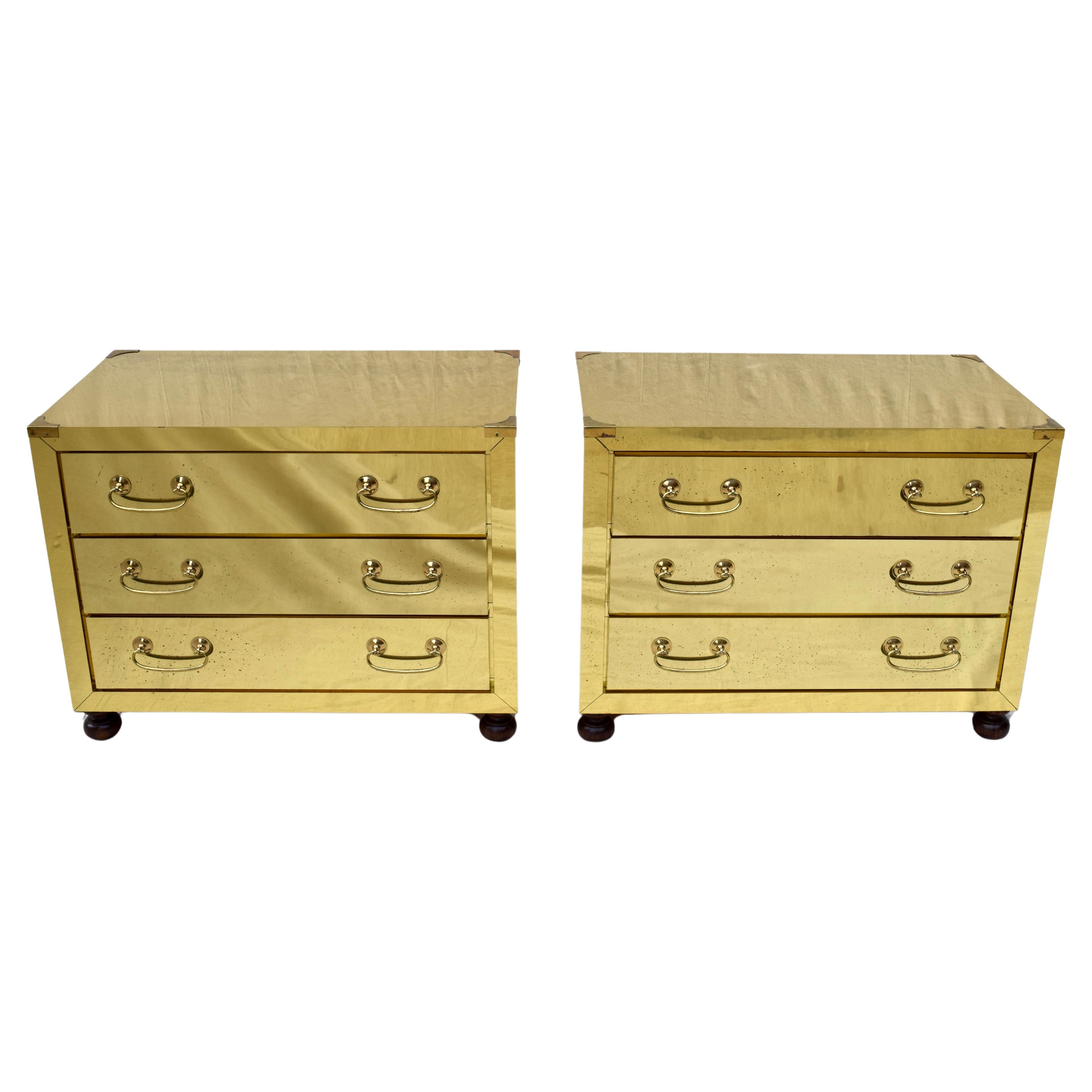 1980's Brass Clad Chests in the Manner of Serried , Pair