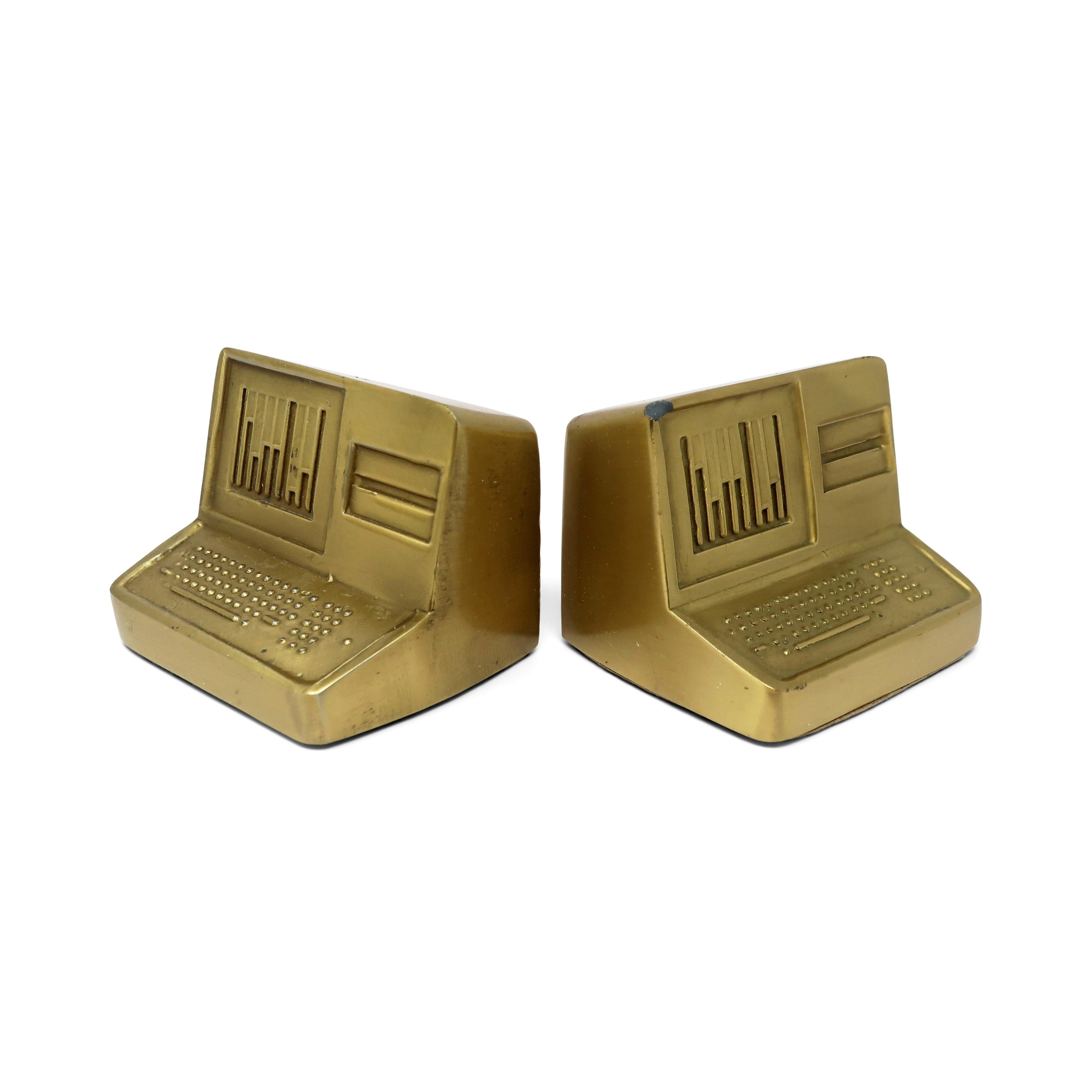 1980s Brass Computer Bookends 1