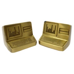 1980s Brass Computer Bookends