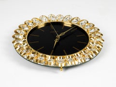 1980s Brass Crystal Glass Wall Clock Hollywood Regency Weinfurtner Glaskunst