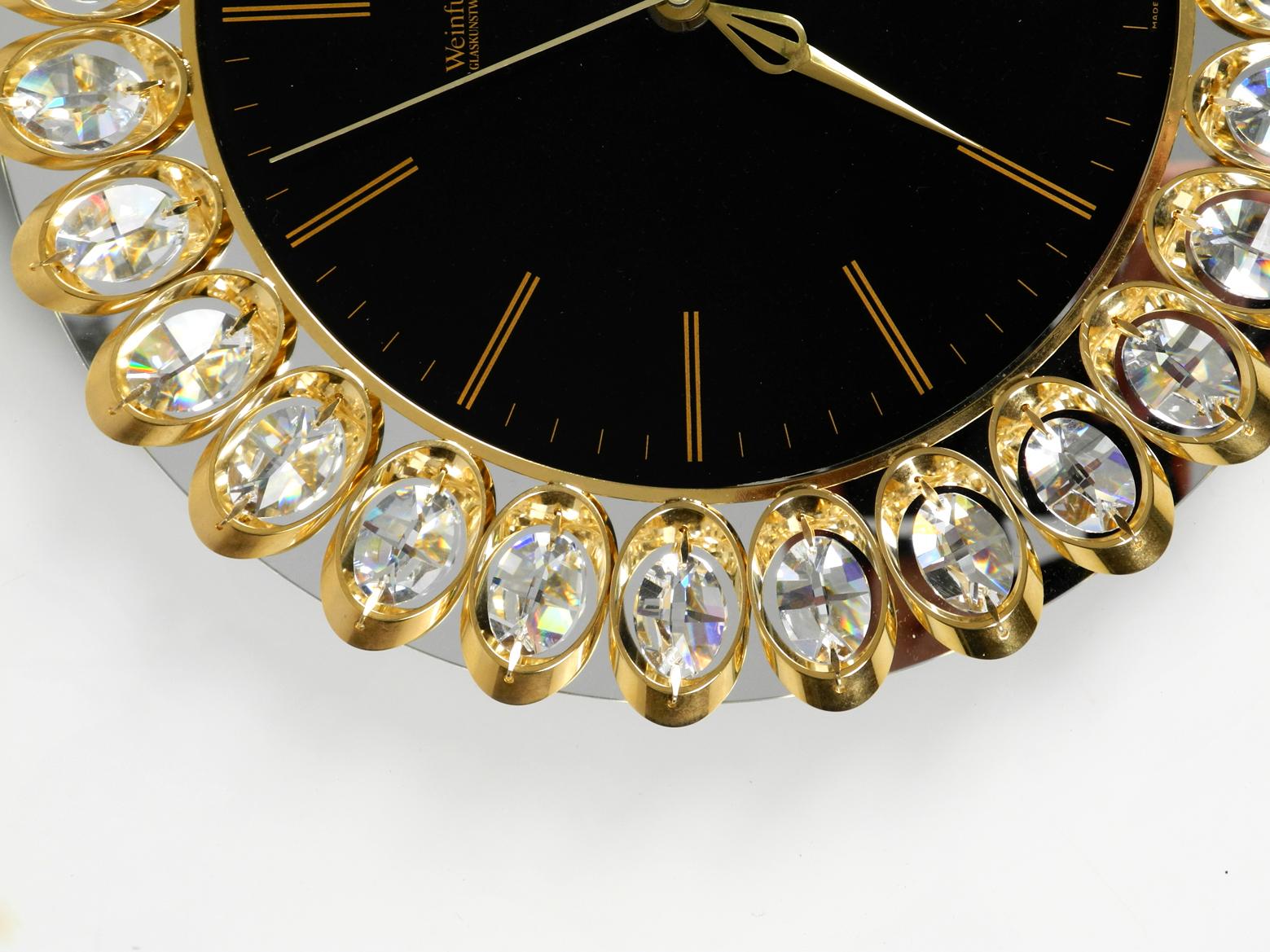 1980s Brass Crystal Glass Wall Clock Hollywood Regency Weinfurtner Glaskunst In Good Condition In München, DE