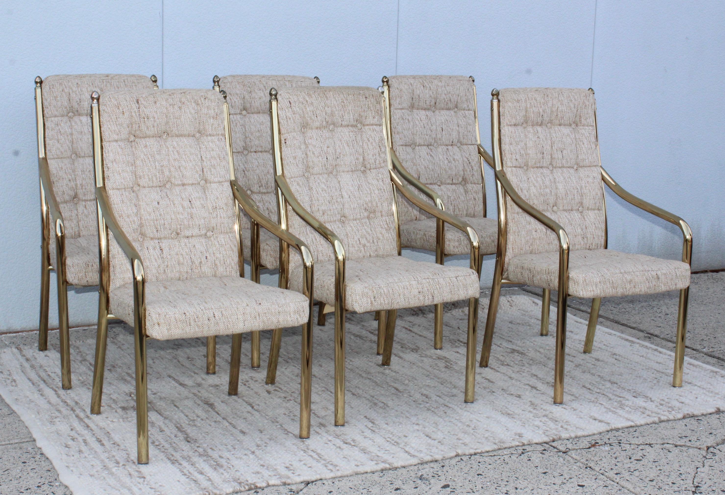 American 1980s Brass Dining Chairs Set of Six