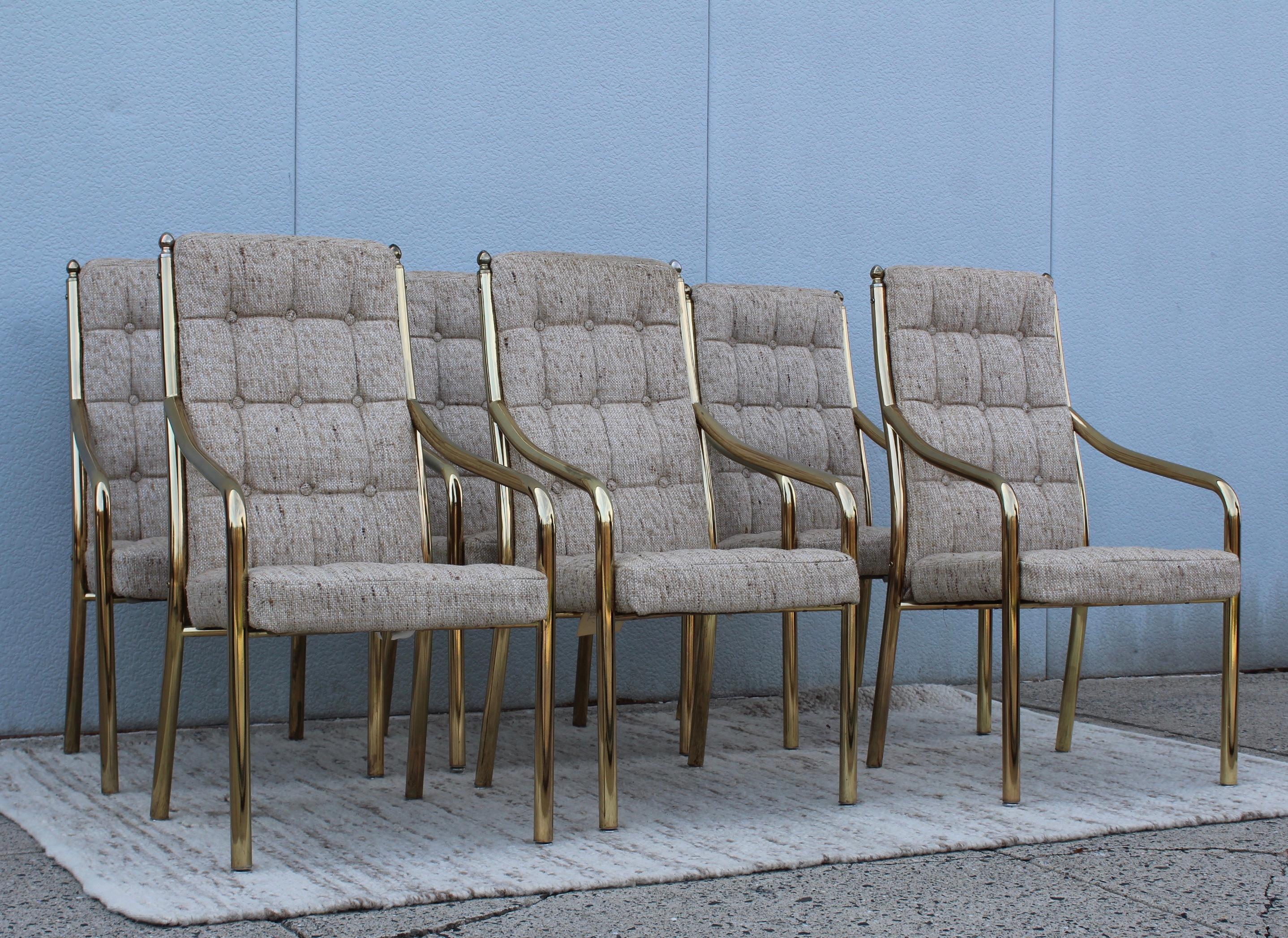 1980s Brass Dining Chairs Set of Six In Good Condition In New York, NY