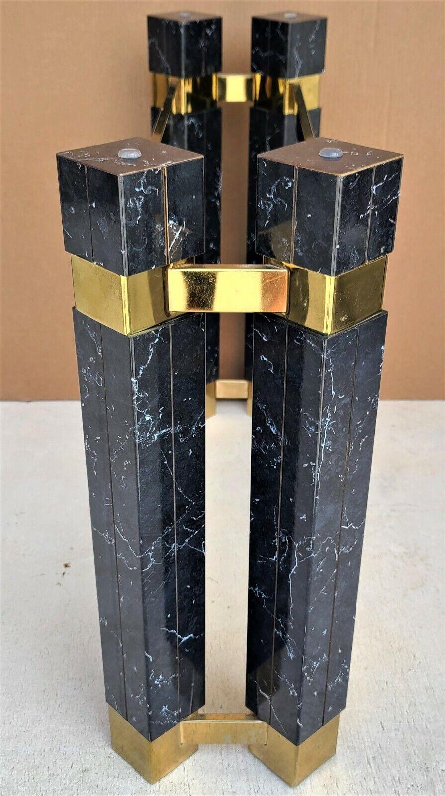 1980s Brass Faux Marble & Beveled Glass Console Table For Sale 2