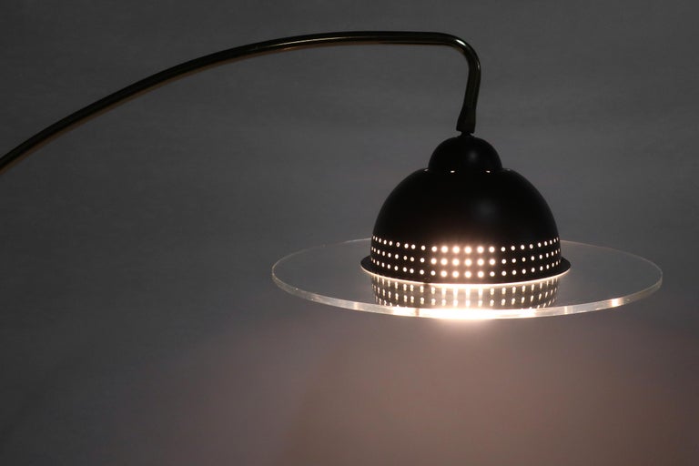 1980s Brass and Lucite Arc Floor Lamp by Clover Lamp Co. For Sale at